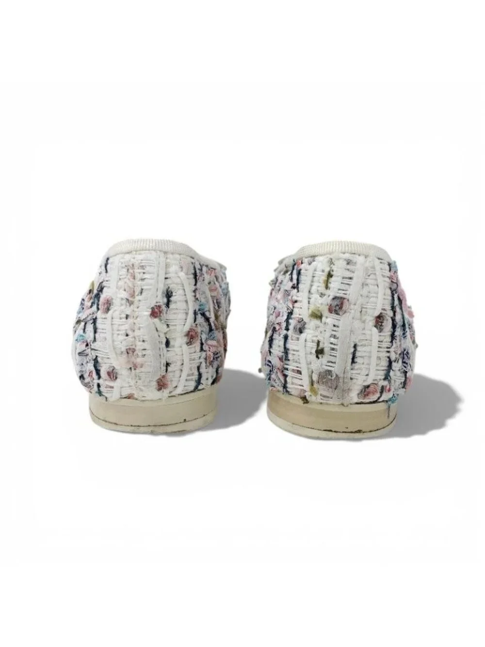 Chanel Flat Shoes Tweed White Black Multicolor CC Logo Ribbon - Picture 5 of 10
